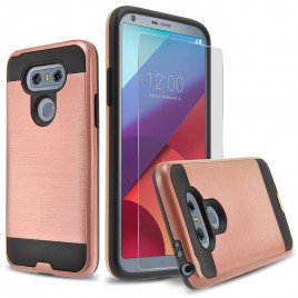 LG G6 Case, 2-Piece Style Hybrid Shockproof Hard Case Cover with [Premium Screen Protector] Hybird Shockproof And Circlemalls Stylus Pen (Rose Gold)